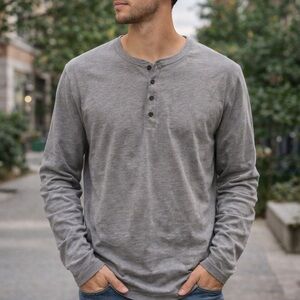 Boss Light Gray Henley Shirt Long Sleeve Henley Tee XL Slim Fit Gray